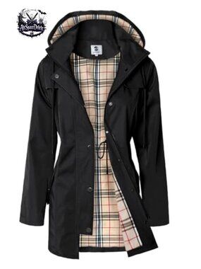 SaphiRose Women's Long Hooded Rain Jacket Water-Resistant Windbreaker Anorak